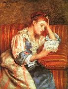 Mrs Duffee Seated on a Striped Sofa, Reading Mary Cassatt